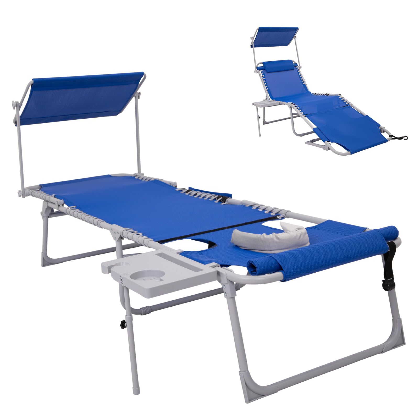 Photo 1 of #WEJOY Tanning Chair with Face Hole & Canopy & Side Table, 5 Positions Adjustable Sunbathing Lounge Chair Facedown Chaise Lounge with Pillow Quick Dry for Beach Pool Outdoor Camping Patio,Darkblue