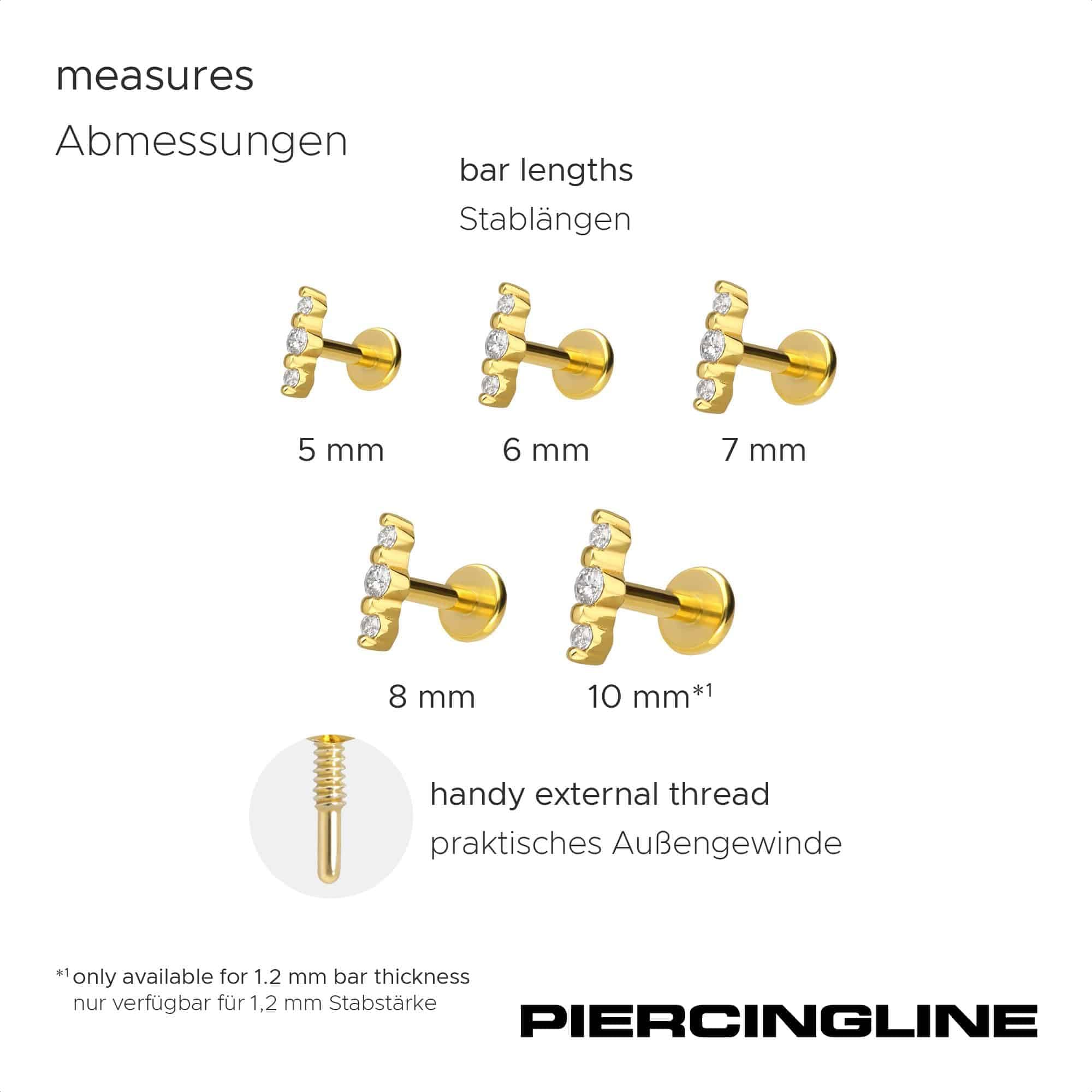 FILANGO Piercing Stecker Titan Labret mit Innengewinde + 925er Silber Aufsatz 3 MOISSANITE - Goldfarben, Silberfarben