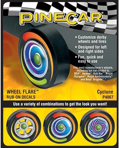 Woodland Scenics Pine Car Derby Wheel Flare Dry Transfer Calcomanía ciclón