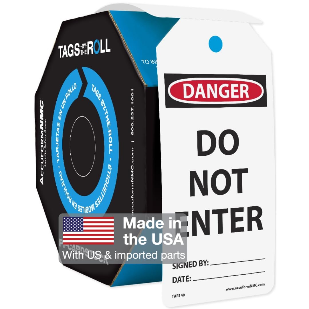 Accuform signos tar140 etiquetas by-the-roll seguridad etiquetas, leyenda "peligro no entrar," 6,25 cm de largo x 3 "Ancho x 0,01 cm de grosor, pf-cardstock, rojo/negro sobre blanco (rollo de 250)