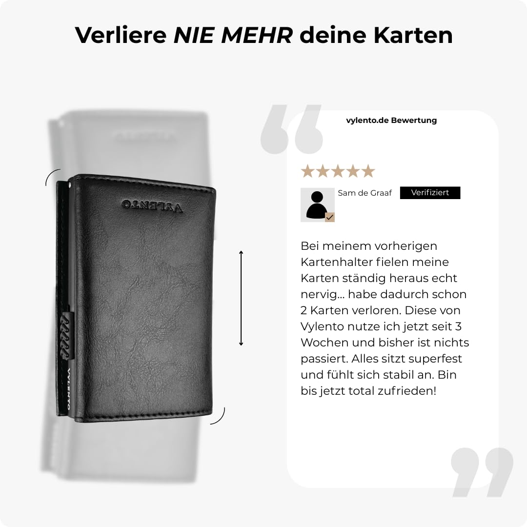 Premium Smart Wallet mit Münzfach - Geldbörse mit RFID Schutz für 12 Karten - Slim Wallet Herren und Damen - Kartenetui - Kleine Portemonnaie - Expedition Schwarz