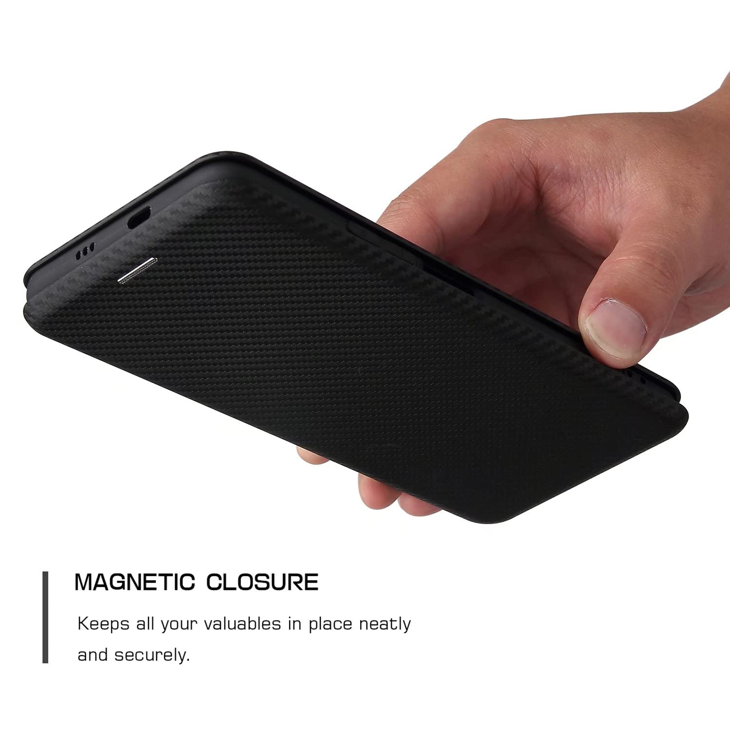 ESONG Carbon Fibre Phone Case for Sony Xperia 10 IV,with Magnetic Closure and ID Card Holder Slot case,Scratch-Resistant Carbon Fibre PC + Shockproof TPU + Free Stand - Image 3