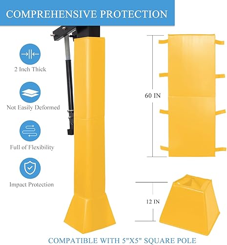 Miniatura 46 de Katop Almohadilla cuadrada para bastón de baloncesto, acolchado de poste protector resistente para poste de 5 x 5 pulgadas, poste y base de 6 x 6