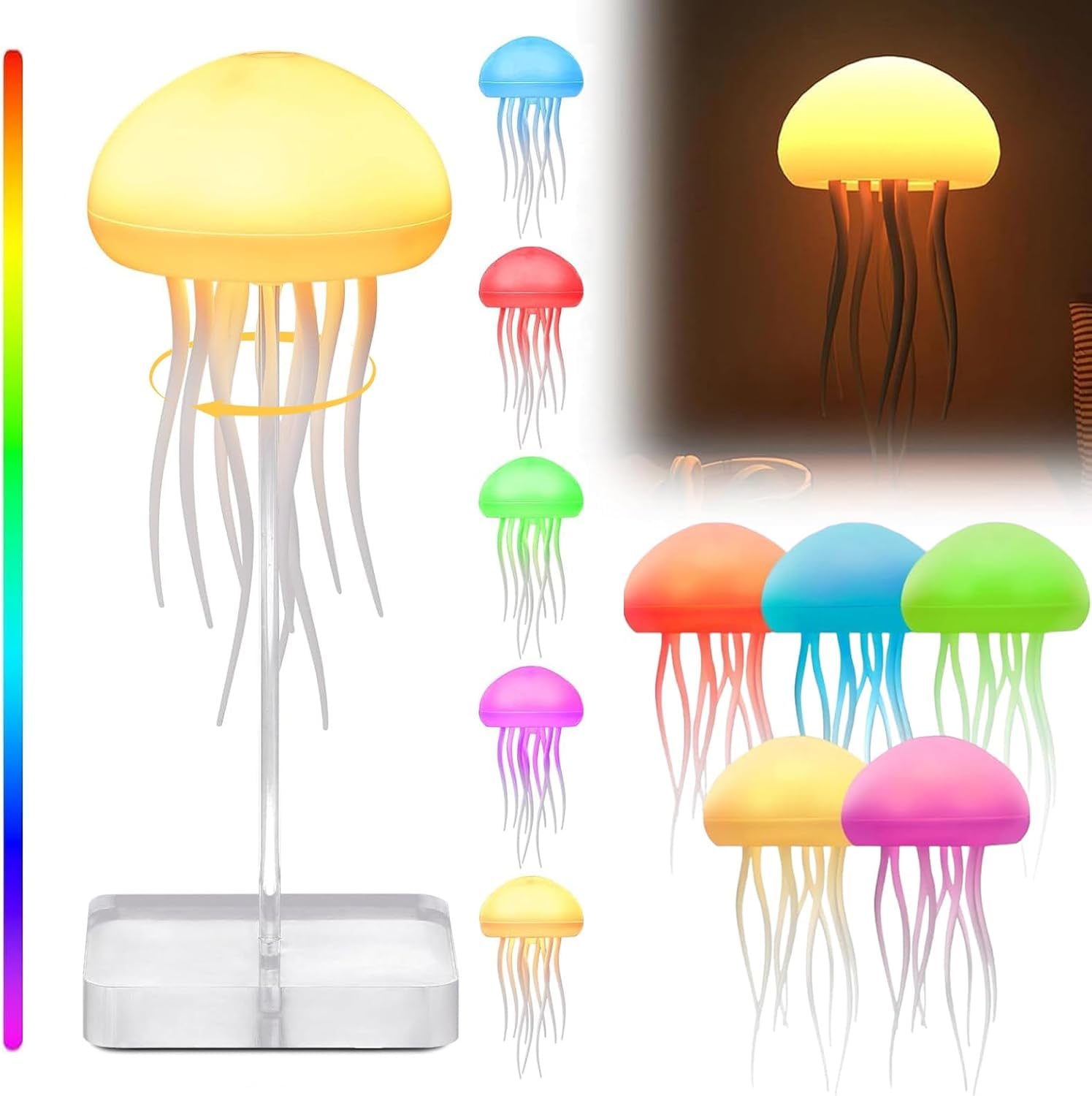 xinrongda Jellyfish Lamp, LED Jellyfish Night Light, RGB Gradient Voice Control Mood Lamp