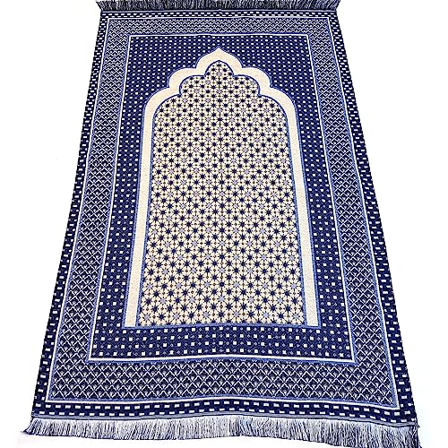 Modefa Turkish Islamic Prayer Mat Janamaz Sajjadah | Thin Woven Cotton Praying Rug Ramadan Eid Gift | Traditional Muslim Sejada for Men Women - Hira Diamond (Royal Blue)