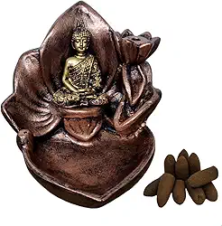 Incensario Cascata e Vareta 2 em 1 Backflow Buda na Flor de Lótus Fumaça Invertida + 10 Incensos cone