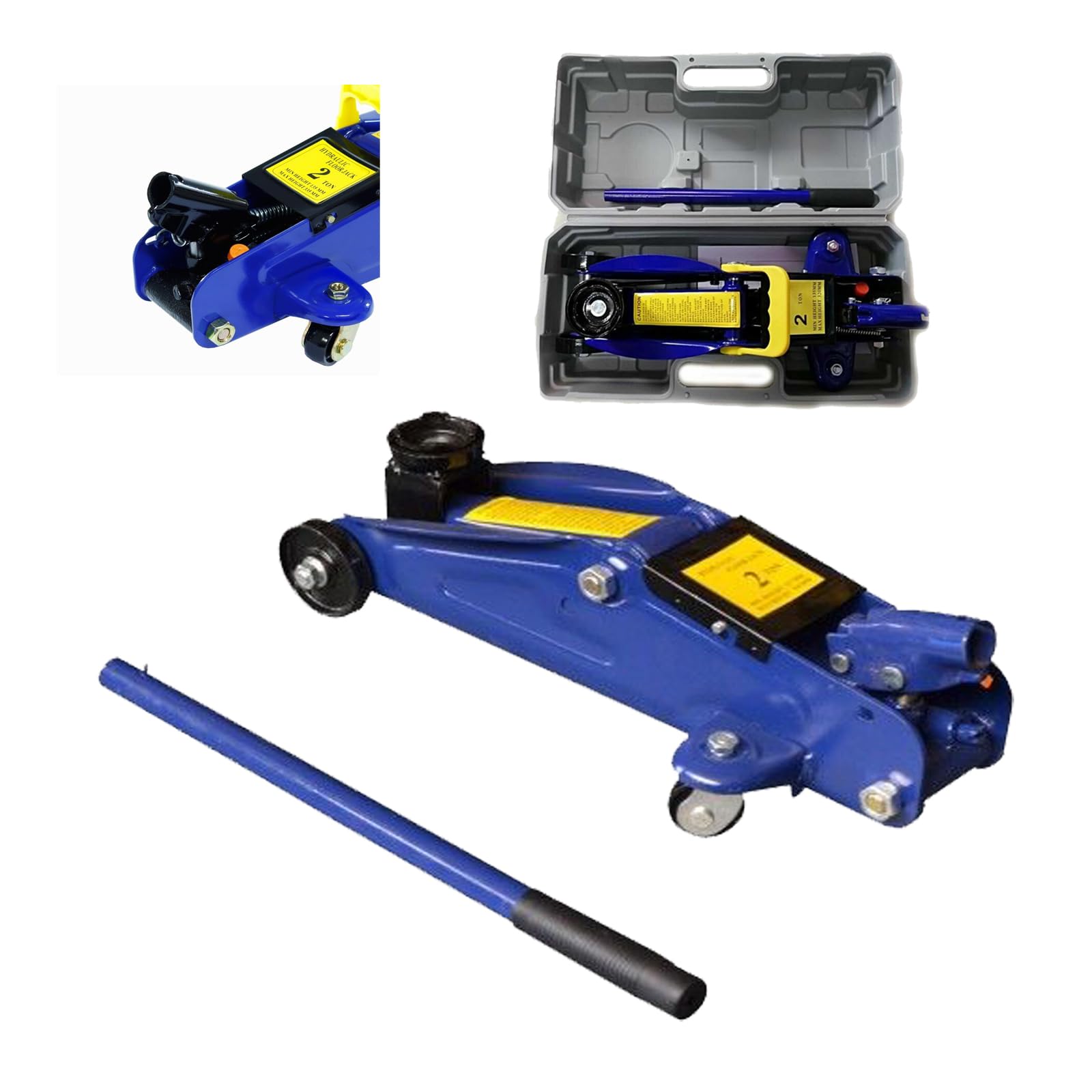 Suelo Jack 2 toneladas de carro hidráulico Jack Heavy Duty para mantenimiento de garaje, zona de elevación 135 mm - 320 mm con maletín de transporte