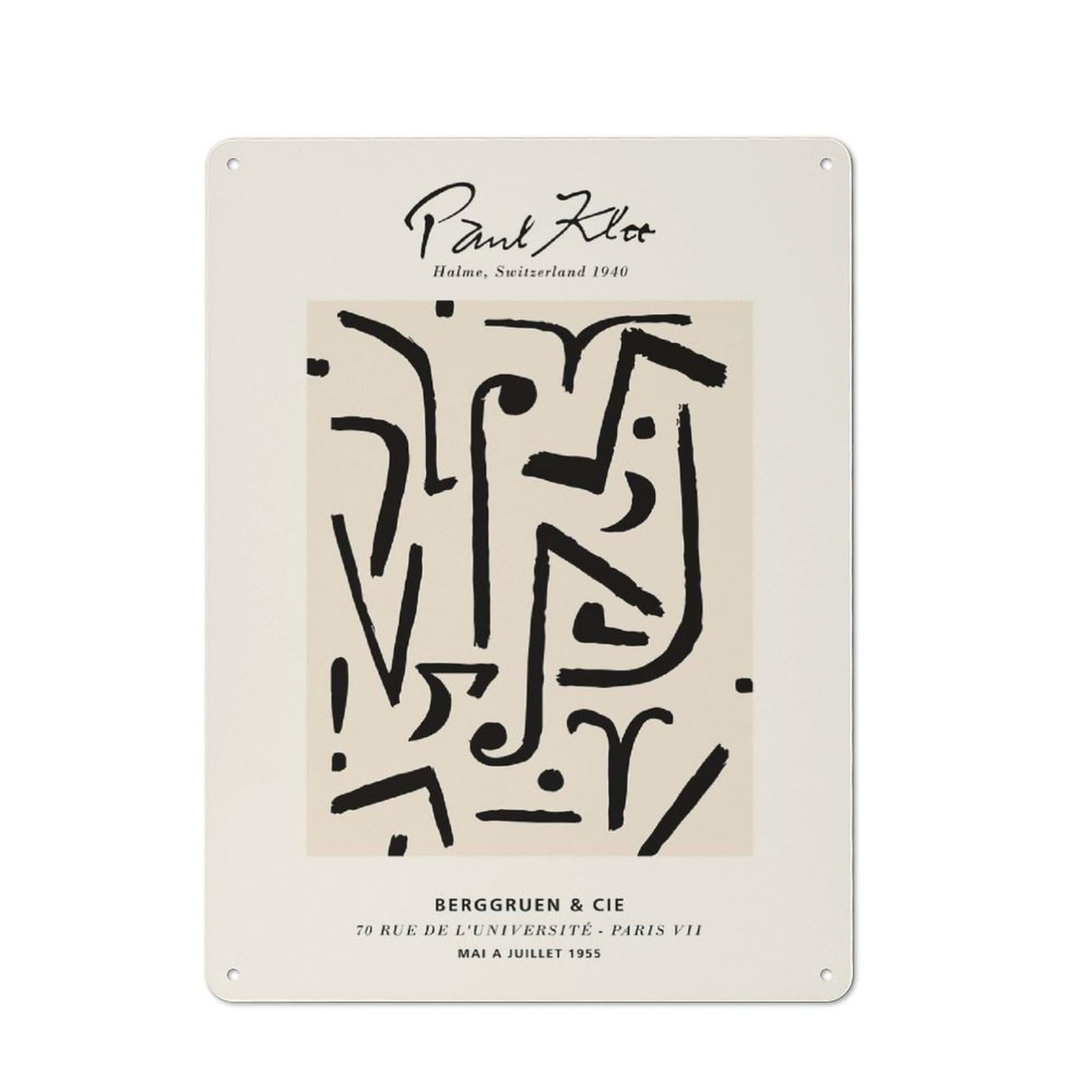 Junmoney Style-20 Paul Klee Abstract Art Vintage Metal Plaque 40X30cm For Hobby Room Or Studio, For Kitchen, Dining Room And Home Bar Wall Decor