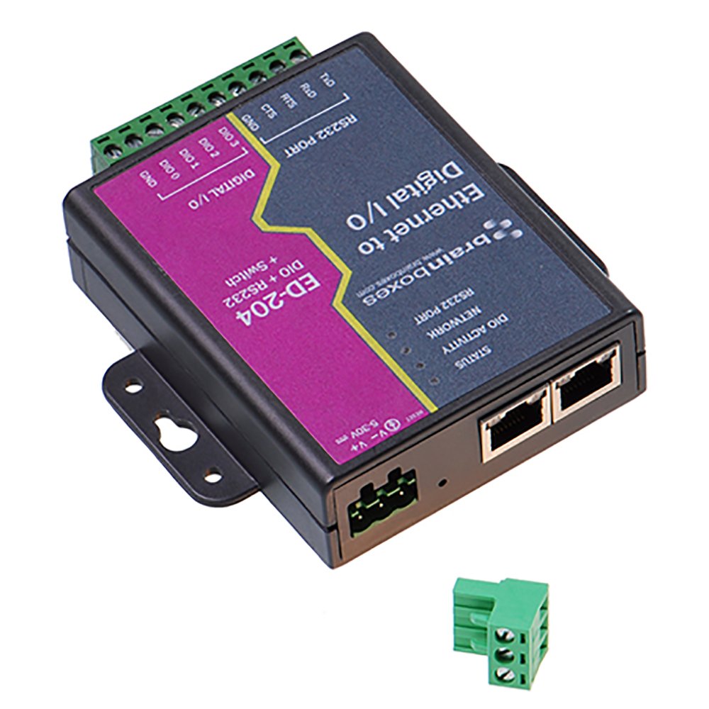 Ethernet do 4 cyfrowych IO i RS232 port szeregowy z przełącznikiem Ethernet