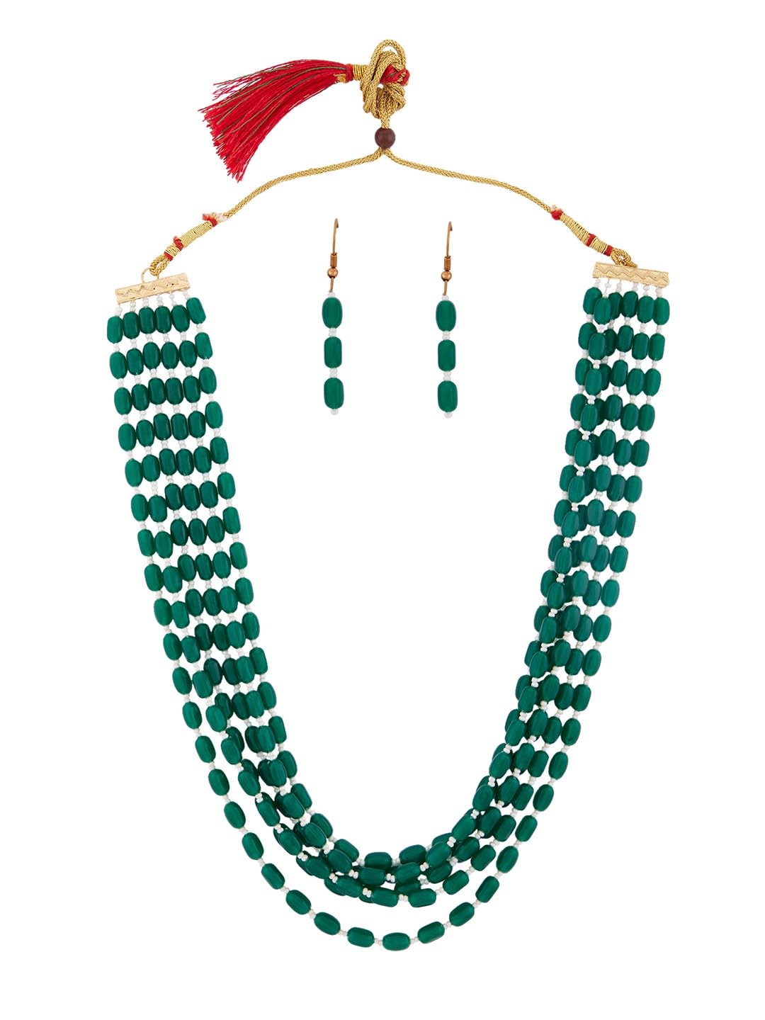 ZAVERI PEARLS Green Multi Layers Beaded Necklace & Earring Set For Women-ZPFK18520 (B0DBQD4SBX) Amazon Price History, Amazon Price Tracker