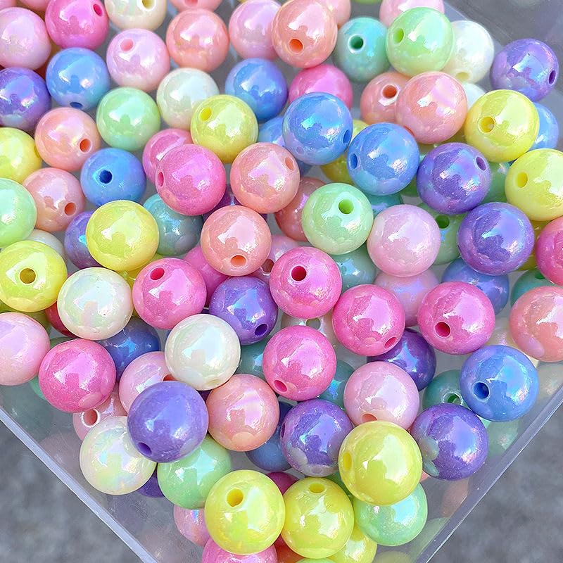 100 Pieces Acrylic Round Beads, 10MM Candy Color Round Acrylic Balls Gumball Beads, Bubblegum Beads Chunky Beads, Plastic Resin Beads for Necklace and Bracelet Making, Crafting Supplies