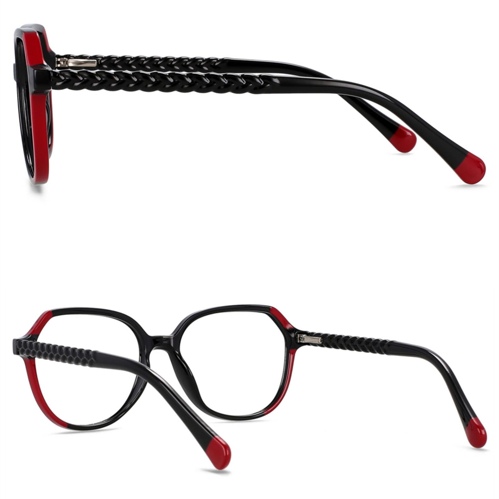 Gafas de titanio de plástico poligonal con patas de resorte y transparentes