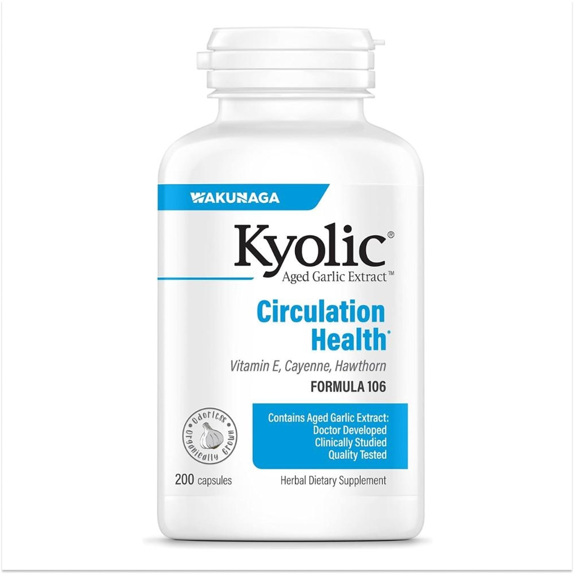 Kyolic Aged Garlic Extract Circulation Health* Formula 106, 200 Capsules 200 Count (Pack of 1)