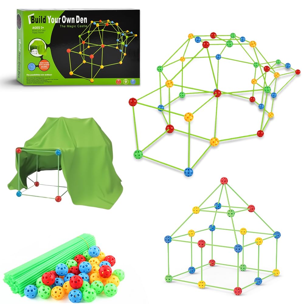Den Building Kit for Kids, SGZIOO Fort Building Kits for Kids, with 102 Rods, 72 Balls & Tent Sheet, DIY Play Tent Indoor & Outdoor, Create Play Spaces, Tents, Hideouts, Secret Base for Children