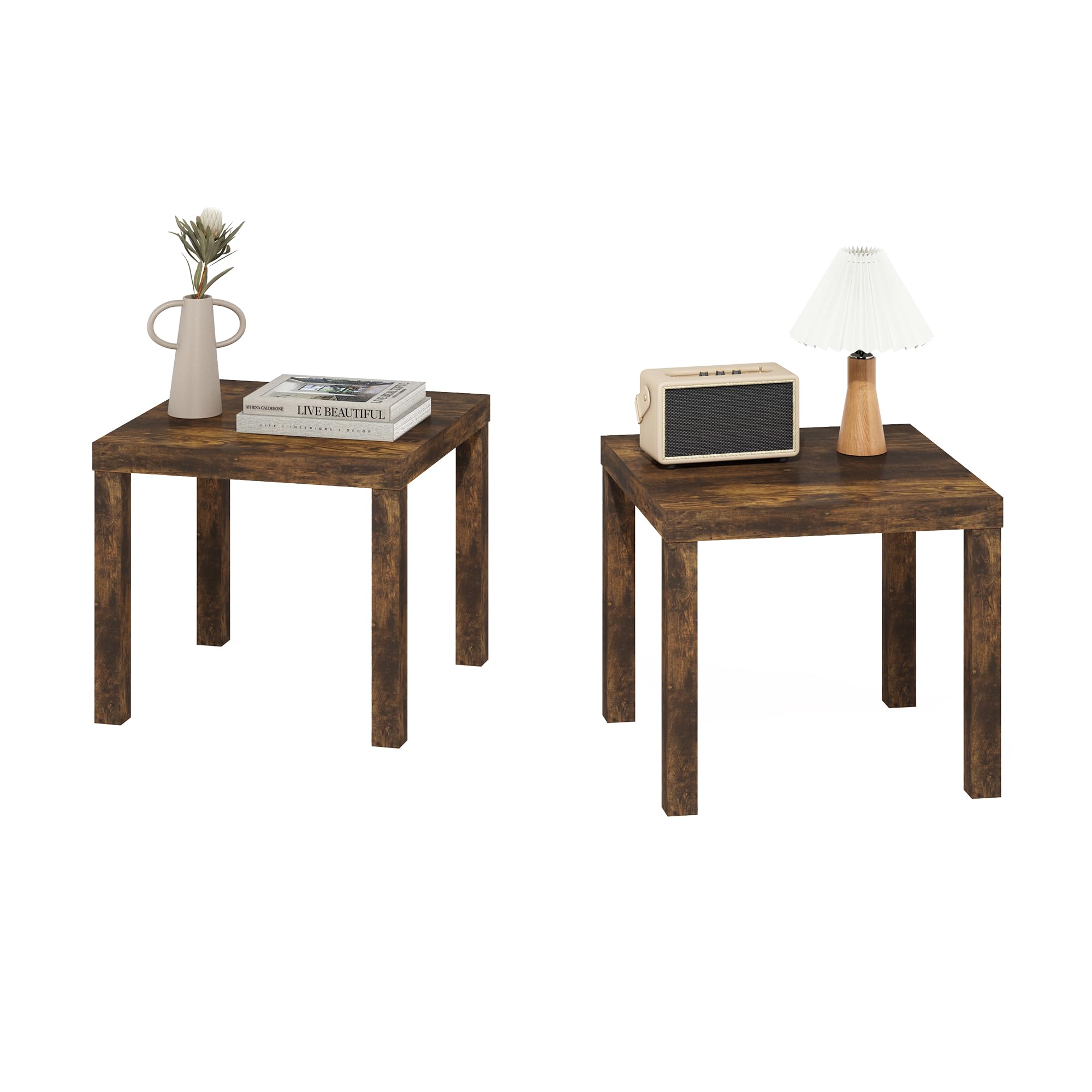 Furinno Tavolino Laterale Quadrato Classico Homey, Set di 2, Pino Ambra