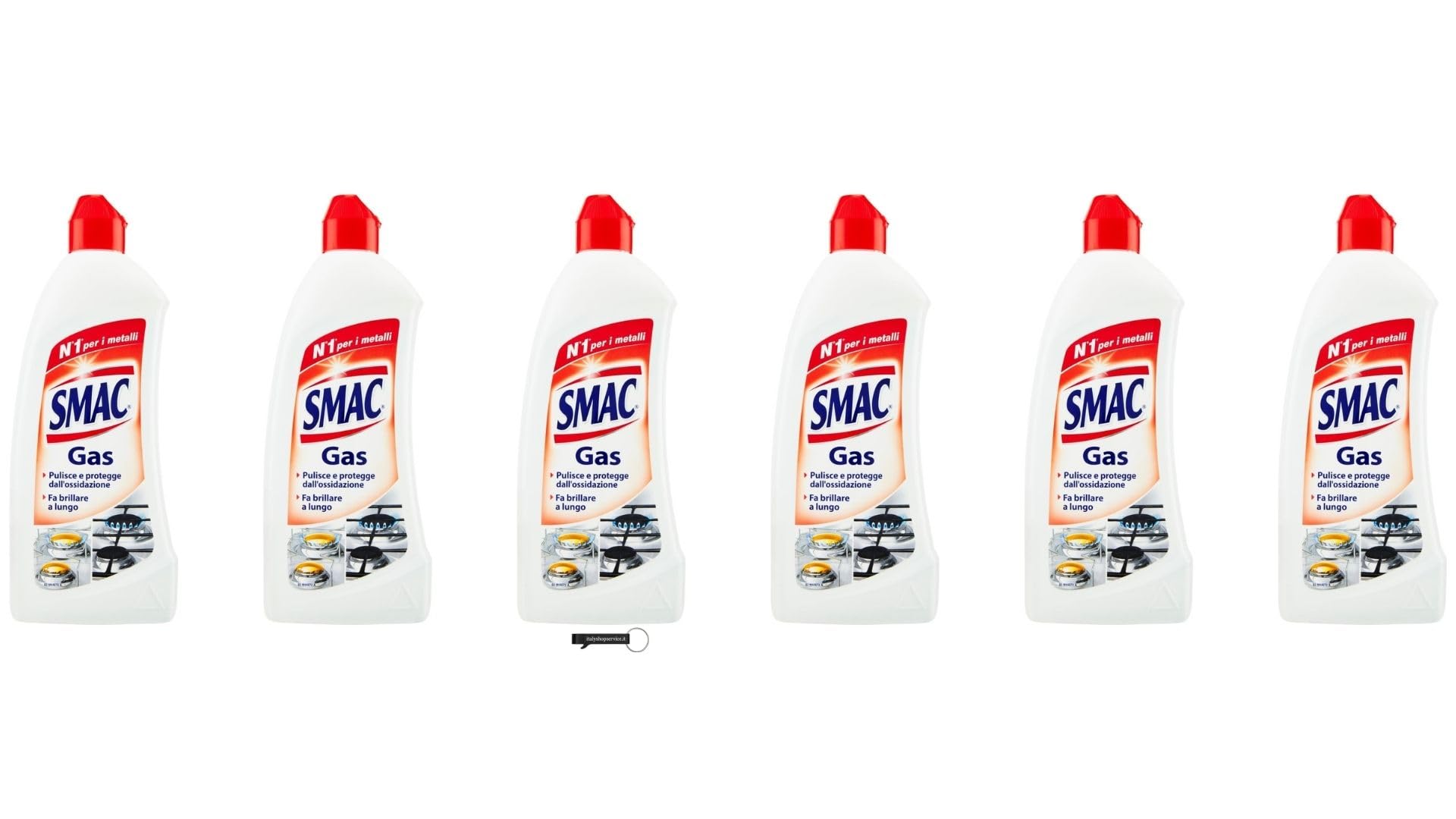 6 x Smac Gas – Detergente speciale per fornelli a gas e superfici di cottura, 500 ml + portachiavi Italy Shop Service in omaggio
