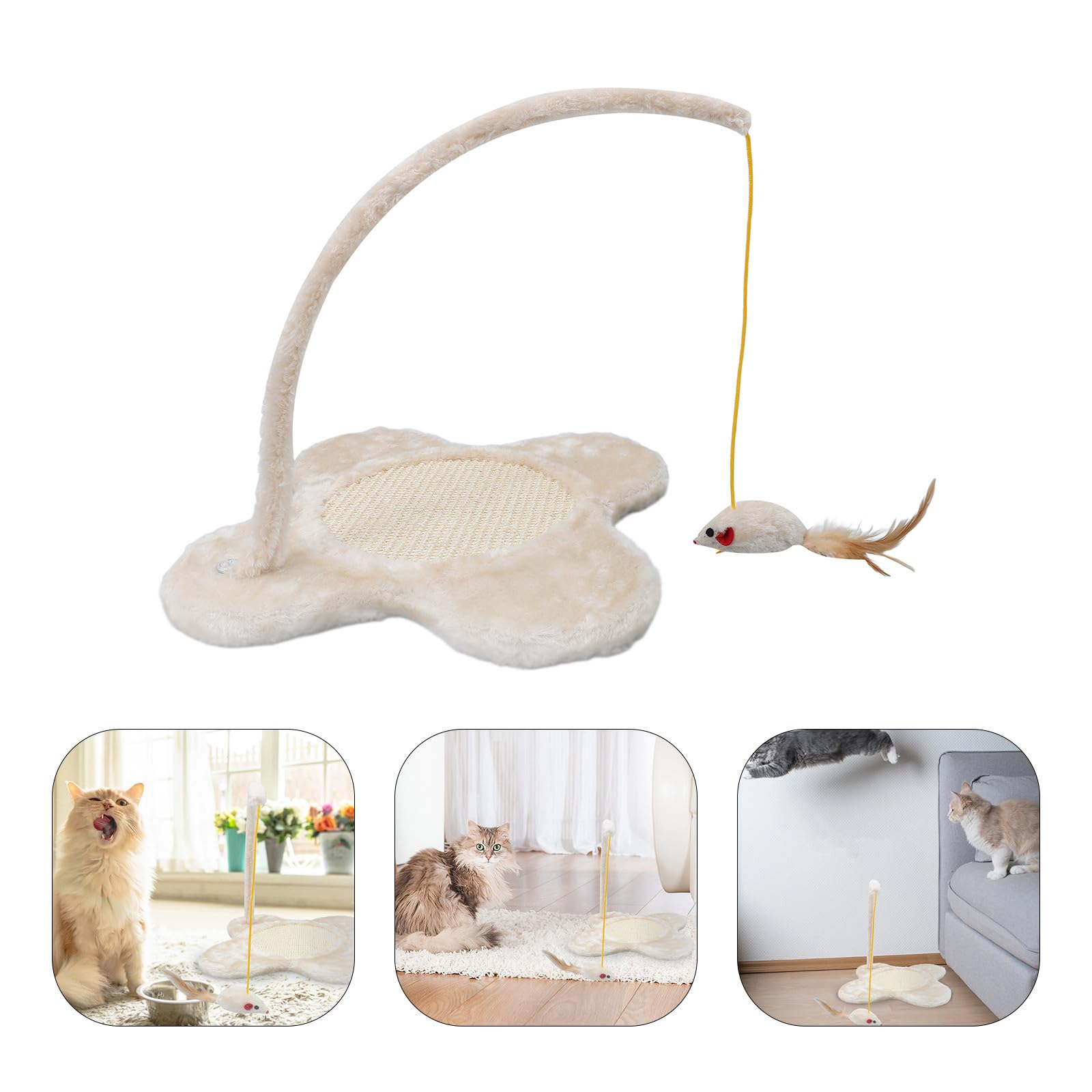 Blumenförmiges Katzen Kratzbrett aus Plüsch mit Hängender Spielzeugmaus für Indoor Katzen Fördert Bewegung und Bietet Eleganten Kratzspaß