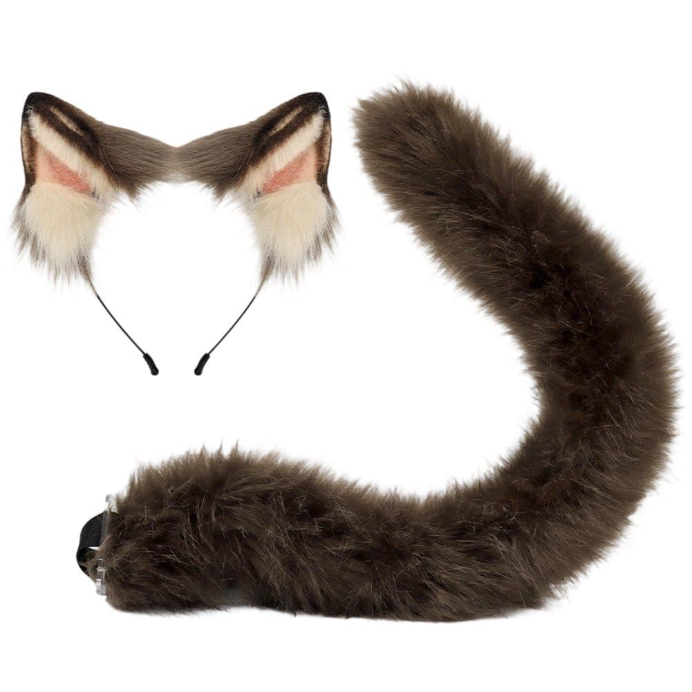 Ppmter Furry Cat Ears Headband and Tail Costume Set Plush Animal Cosplay Props Carnival Halloween Costume Accessories
