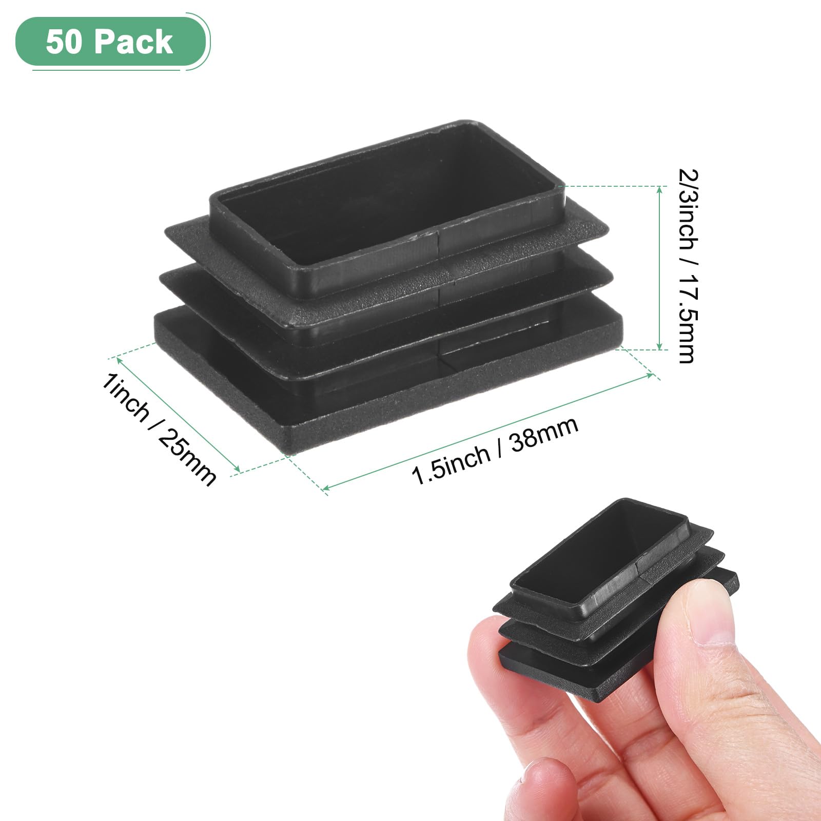 M METERXITY 50-Pack Tubing End Caps, 25 x 38mm Plastic Rectangle Hole Plugs Inserts for Chair Leg/Bar Stool/Fitness Equipment - Image 3