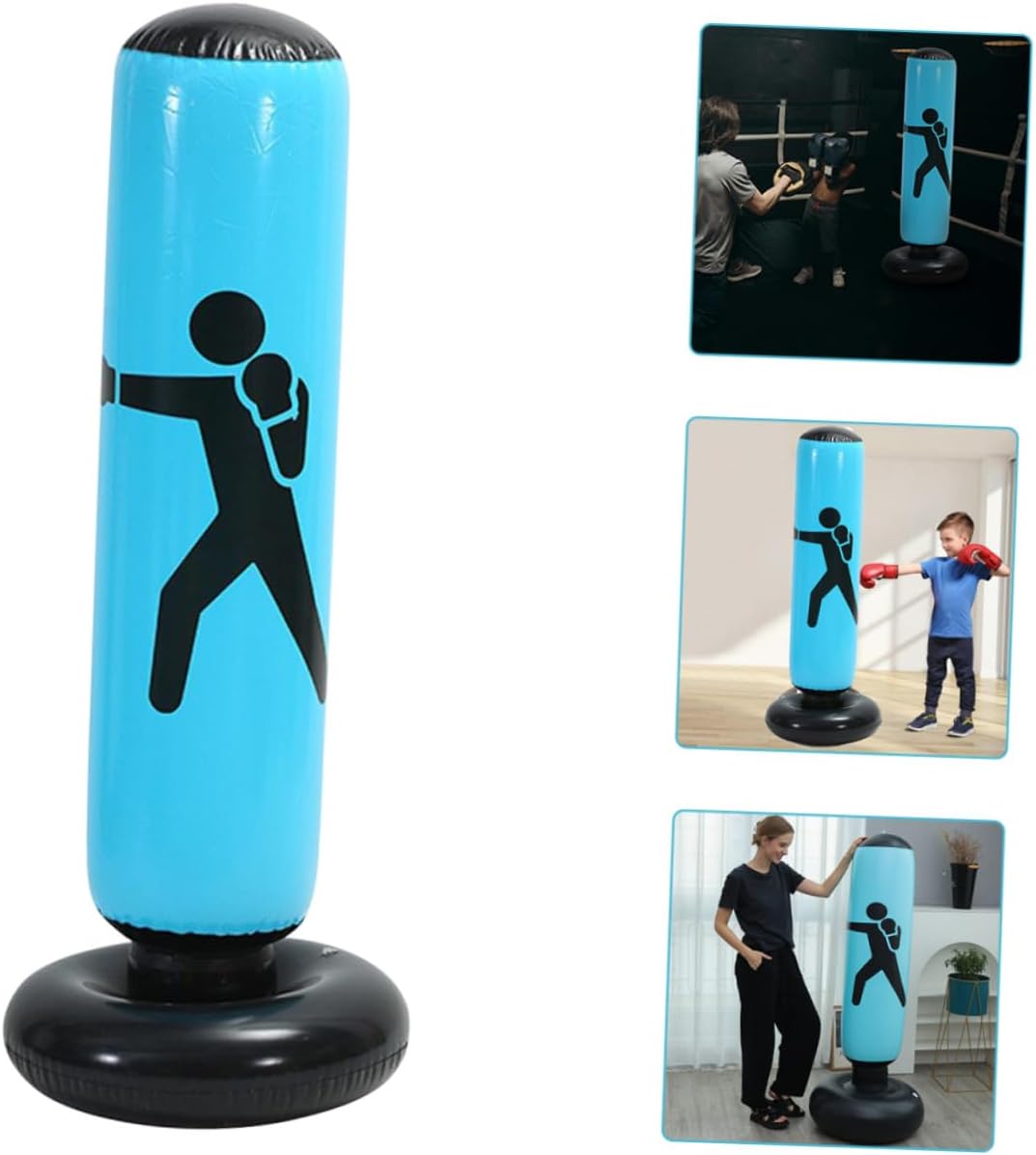 Inflatable Standing Punching Bag Tumbler Training Boxing Bag with Thickened Design Blue for Adult and Fitness Kickboxing Equipment