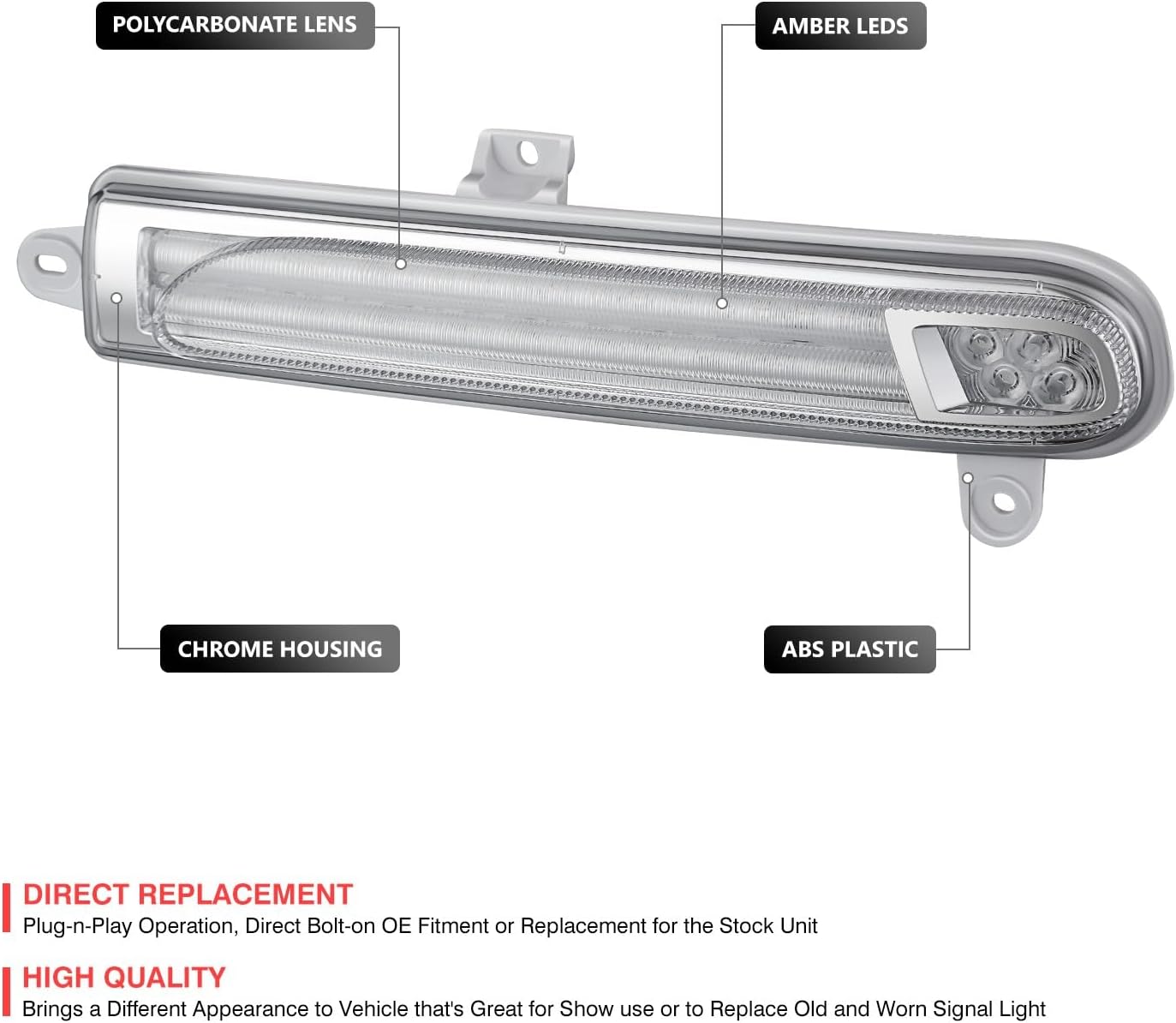 DNA MOTORING Full LED Sequential Chasing Turn Signal Lights Compatible with Peterbilt 389 2008-2025/567 589 2014-2026/388 2008-2015, P54-6046, P54-6046R, Chrome/Amber Lens, FDL-HAY-002