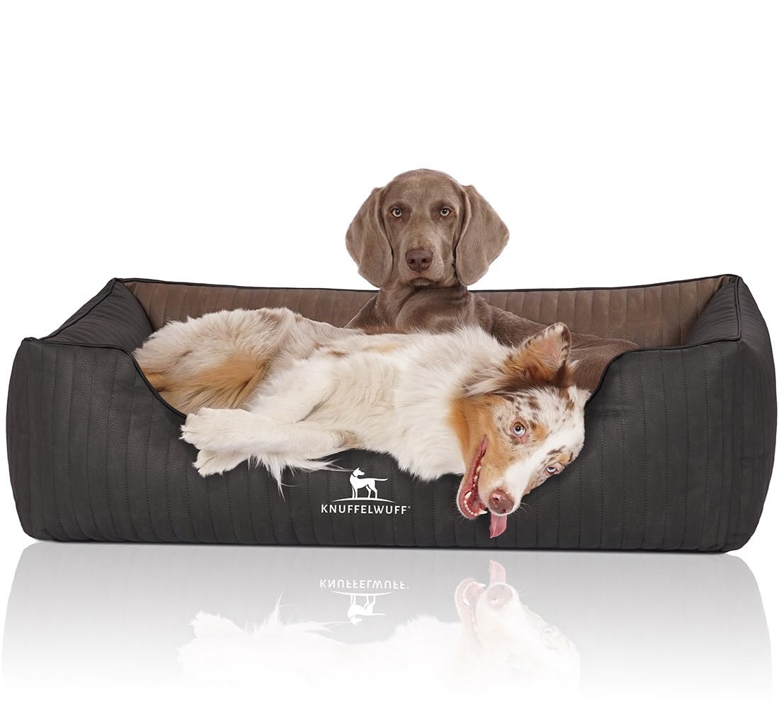 Knuffelwuff Orthopädisches Hundebett Outback aus Laser-gestepptem Kunstleder XL 105 x 75cm Schwarz/Braun - Abnehmbarer Bezug - leicht zu reinigen - für große, mittelgroße und kleine Hunde
