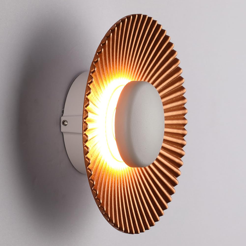 LOGT LED Wall Light, Indoor, Round Metal Wall Lamp, Warm White 3000K, Creative Design Wall Lighting 5W Modern Ring Art Deco Light Living Room, Bedroom Staircase Hallway Night Lamp,Gold