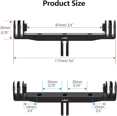 Miniatura 9 de HSU Adaptador doble de aluminio para GoPro Hero 121110987654 DJI Omso Action AKASO Campark y otras cámaras de acción