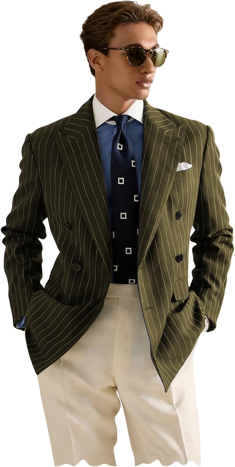 Men's Striped Suit Jacket Double-Breasted Striped Groom Wedding Tuxedos Jacket Party Prom Banquet