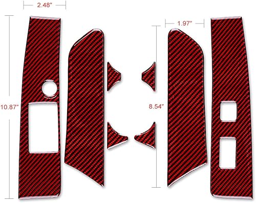 Miniatura 9 de AIRSPEED Adhesivo de fibra de carbono para cubierta del panel de control de elevación de la ventana de la puerta del automóvil, ajuste interior Rojo
