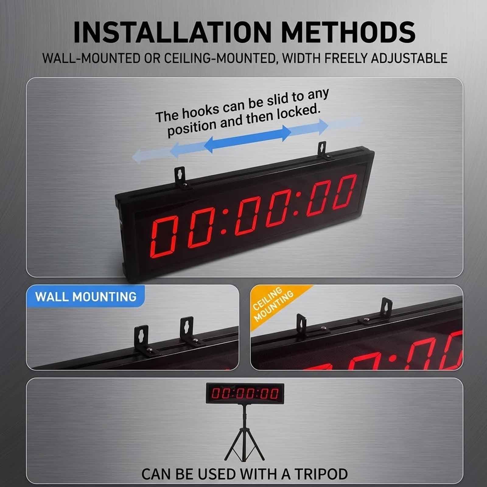 Reloj de pared digital, temporizador de doble cara, control remoto, alcance de 10 m, almacena 20 juegos, 5 modos, dispositivo de cronómetro de cuenta regresiva