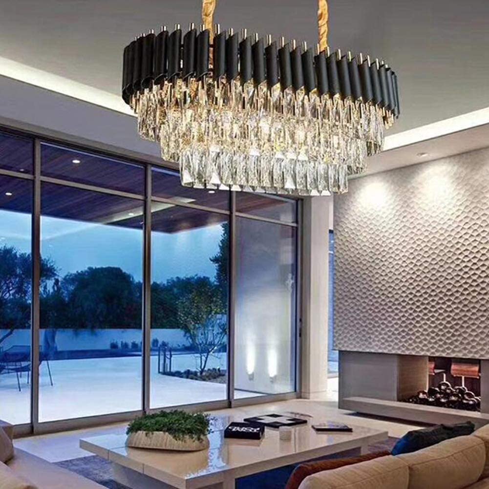 Plafonnier led cristal haut de gamme | Luminaire américain suspendu luxe or et noir