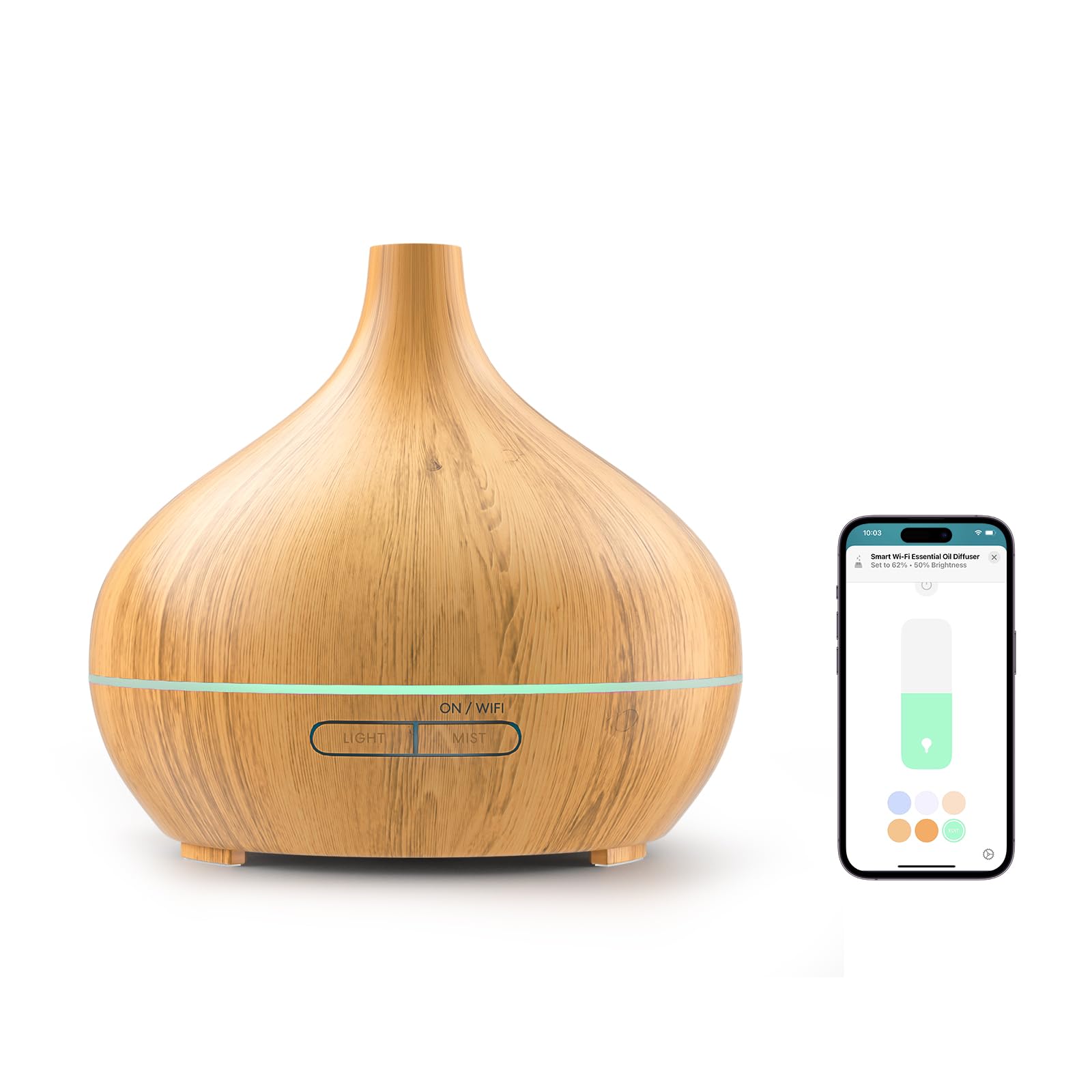 Meross Inteligente Humidificador Ultrasónico y Difusor de Aromas con Temporizador, WiFi Difusor Compatible con HomeKit Alexa y Google Home, 400ml Difusor de Aceites Esenciales, Sin BPA