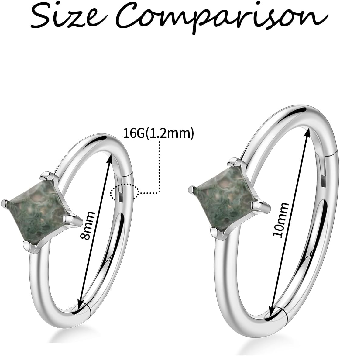 PEAKLINK 16G Septum Jewelry Septum Ring with Agate Daith Earring Surgical Steel Nose Hoop Ring Conch Cartilage Helix Tragus Rook Piercing Jewelry 8 mm 10 mm - Image 2