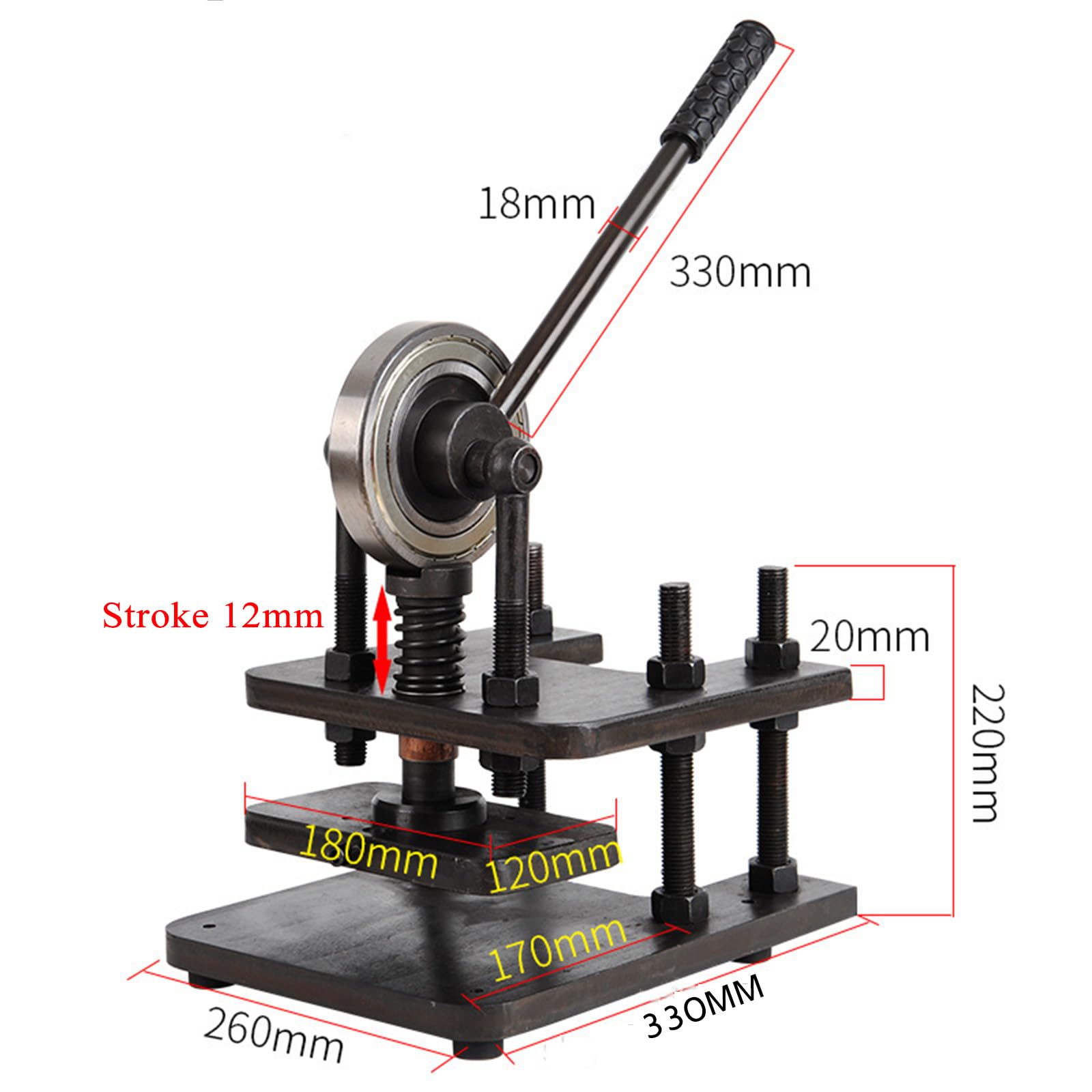 Máquina troqueladora y grabadora manual de cuero, herramienta de prensado de agujeros para cuero, ancho de alimentación de 220 mm, carrera de presión de 12 mm, para moldes de corte y estampado de pat