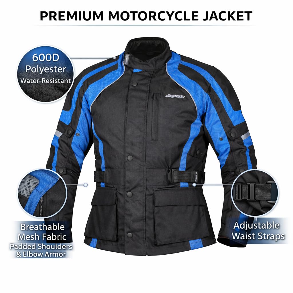 WODOODPORNA KURTKA MOTOCYKLOWA CZARNA CE ARMORY, NIEBIESKI, 3XL