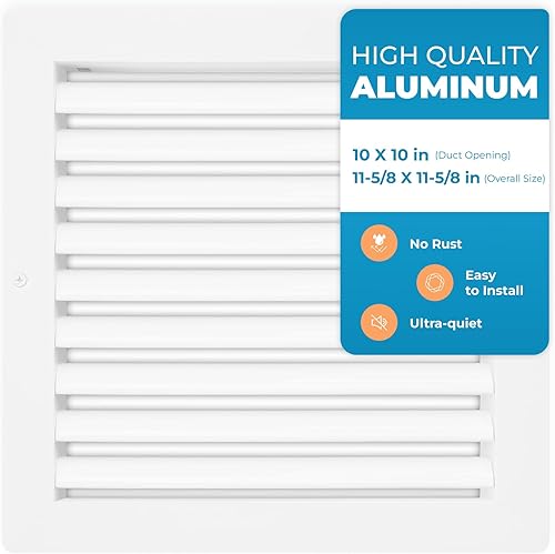 Rejilla de ventilación de aluminio de 10 x 10 pulgadas - Rejilla de transferencia de aire CA - Diseño de aluminio duradero a prueba de óxido - Flujo