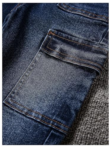 WDIRARA Toddler Boy's Cargo Denim Pants Elastic Waist Skinny Jeans with Pockets Blue3