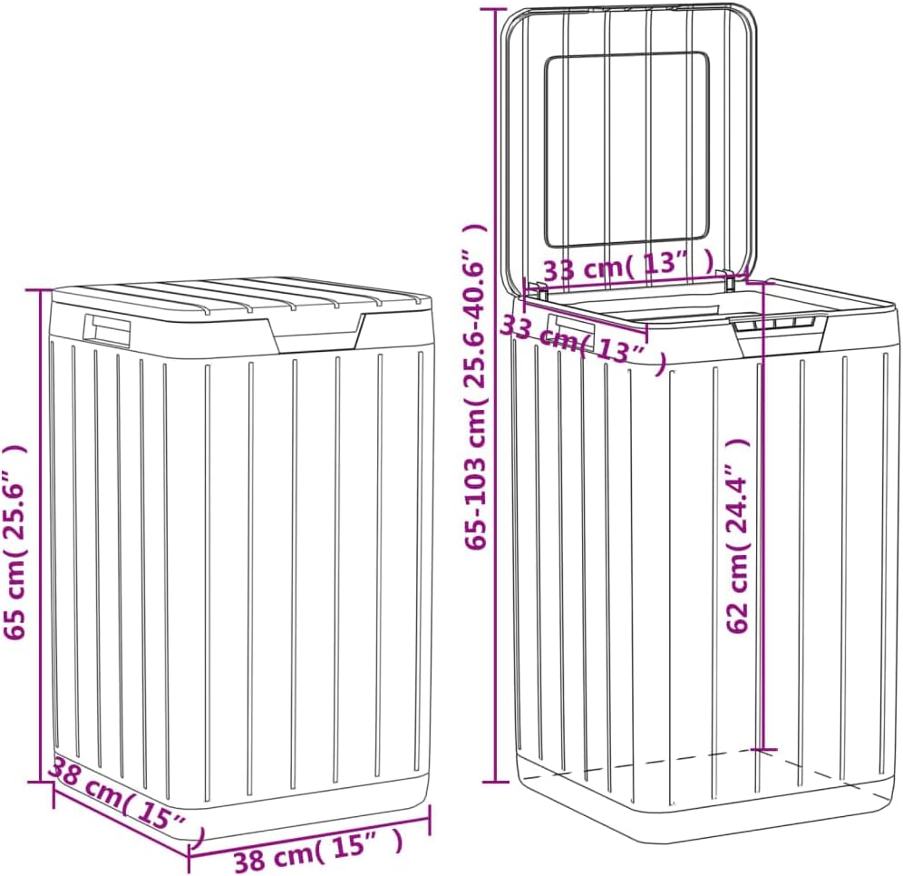 vidaXL Outdoor Garbage Bin/Garden Waste Bin | Gray, Polypropylene | 15"x15"x25.6", 21.1 Gal Capacity | Imitation Wood Texture, Weather-