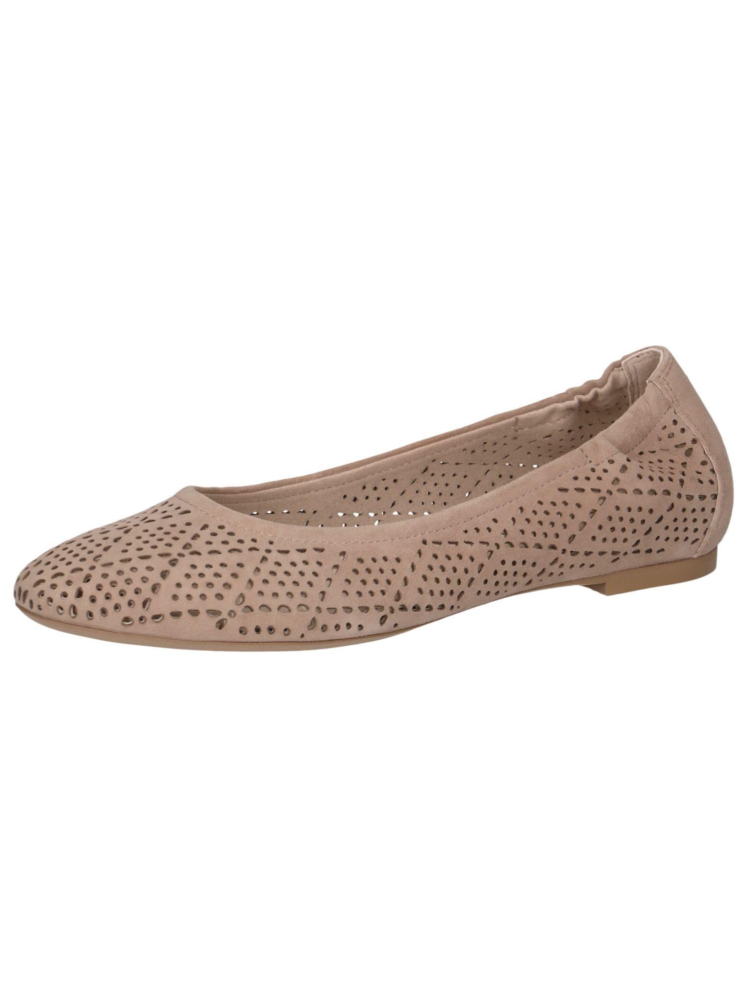 CAPRICE Women Ballet Flats Leather with Perforated Pattern, Beige (Bark Suede), 3.5 UK