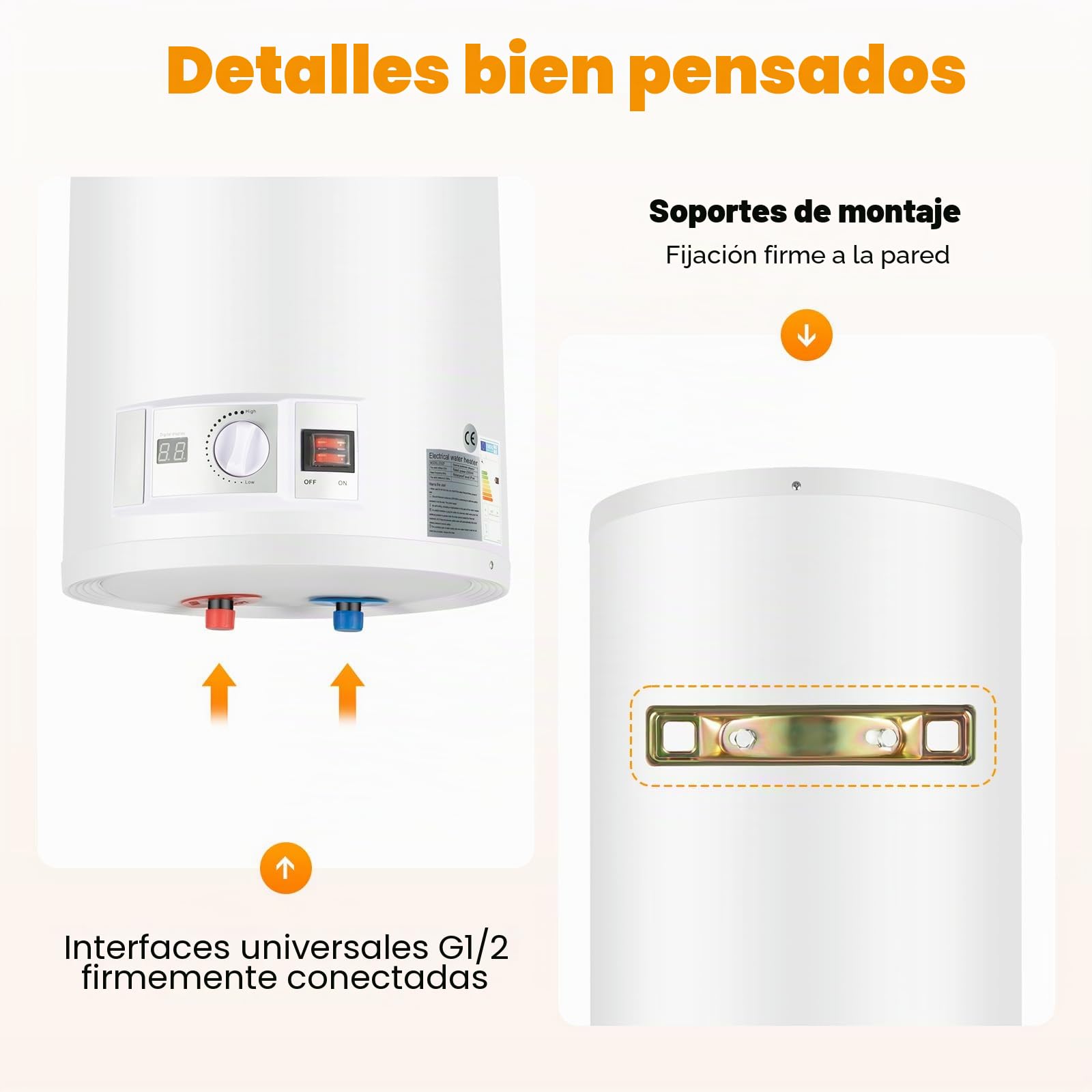 MINRS Calentador de agua caliente eléctrico de 50 L, 2000 W, 220 V, calentador de agua caliente, caldera de agua eléctrica, con ducha de mano y pantalla LED, protección contra sobrecalentamiento,