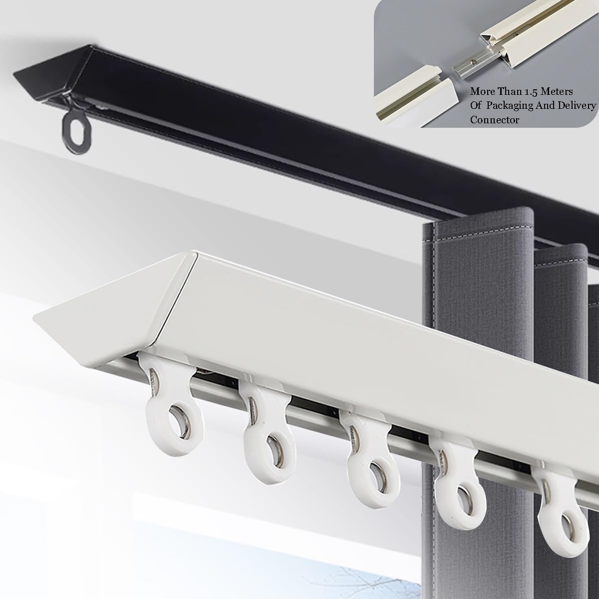 Cichy czarny aluminiowy system szyn zaciskowych do prysznica, uchwyt sufitowy, trwały i łatwy w instalacji, idealny do nowoczesnych łazienek