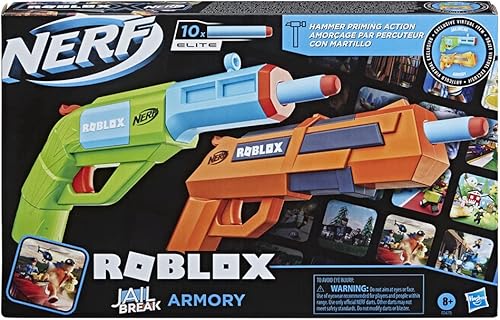 Miniatura 3 de Nerf Roblox Jailbreak: Armory, incluye 2 lanzadores de acción de martillo, 10 dardos de élite, código para desbloquear objetos virtuales en el juego