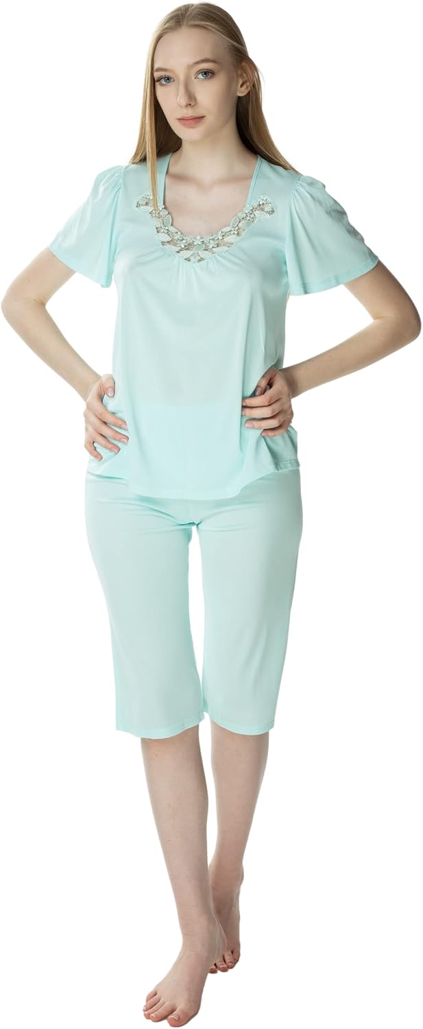 Pigiama Donna Matylda In Seta Viscosa: Il Set Lingerie Con Pantaloncini Lunghi E Top In Pizzo, Tante Varianti Colore! - 5