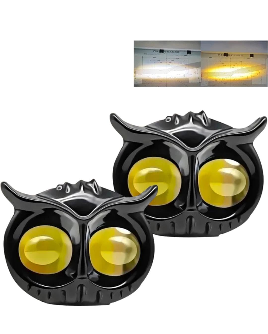 A4S AUTOMOTIVE & ACCESSORIES Owl Shape design motorcycle LED Fog light Fog Light 12V DC, Auxiliary Spot Projector Yellow And White Beam Off-Roading Universal for All Motorcycle (2 Piece) (2)