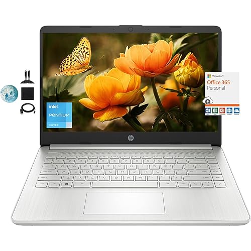 HP 14 HD Ultra Light Laptop for Students, Intel Pentium N5030 Quad-Core Processor(up to 3.1GHz), 16GB RAM, 512GB SSD, WiFi, Bluetooth, Webcam, Windows 11, 1 Year Office 365, KyyWee Accessories