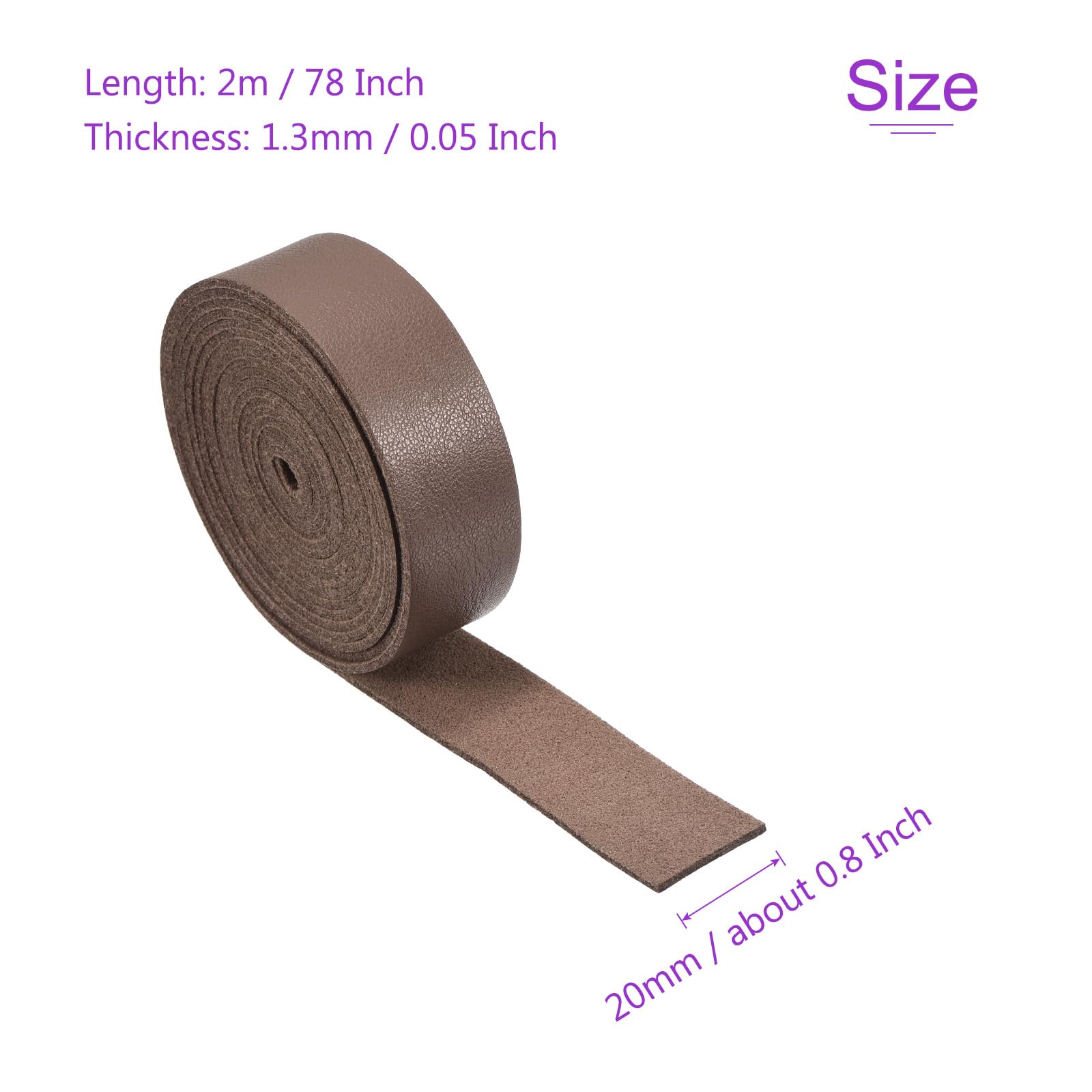 DMiotech Brown Faux Leather Strap 0.8 Inch Wide 78 Inch Long Flat Leather Belt Strip 1.3mm Thick Single Sided Cord for Arts Craft DIY Traction Ropes - Image 3