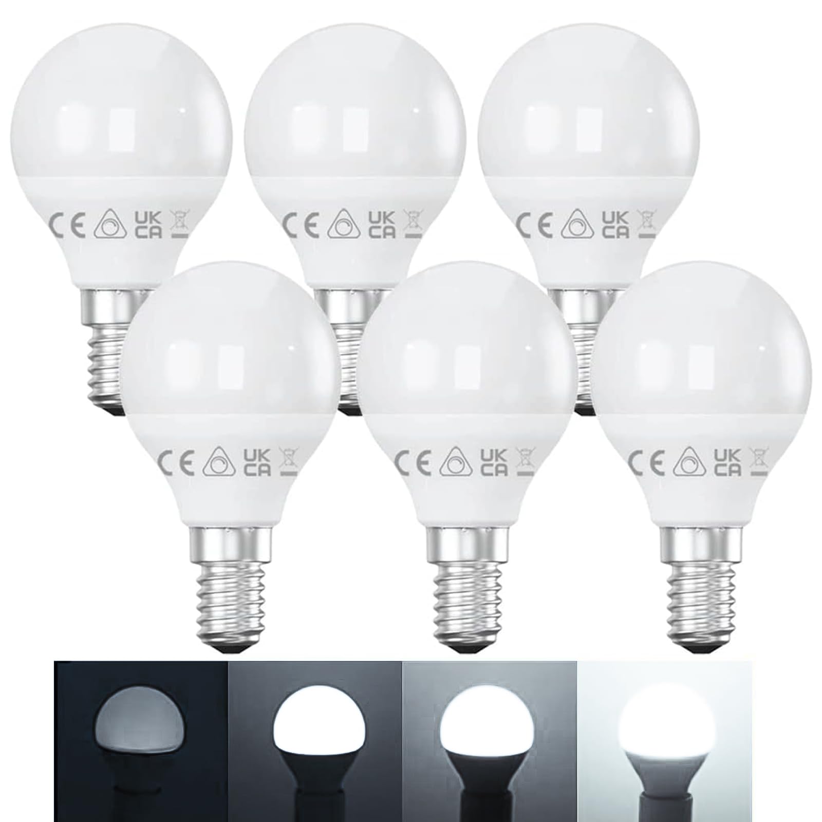 Ledvia E14 Dimmable LED Bulb 6500K Cool White 5W (40W Equivalent) – Flicker Free Small Edison Screw Golf Ball – Energy Saving Light Bulbs for Lamp – Pack of 6 [Class E]