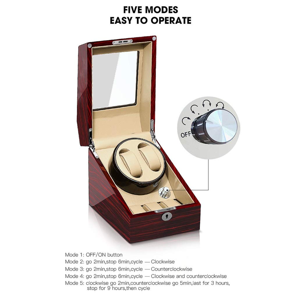 Cajas para Relojes con Doble bobinador automático, Expositor Giratorio con 2+3 Posiciones, Pintura de Piano, Motor silencioso y 5 Modos.,B