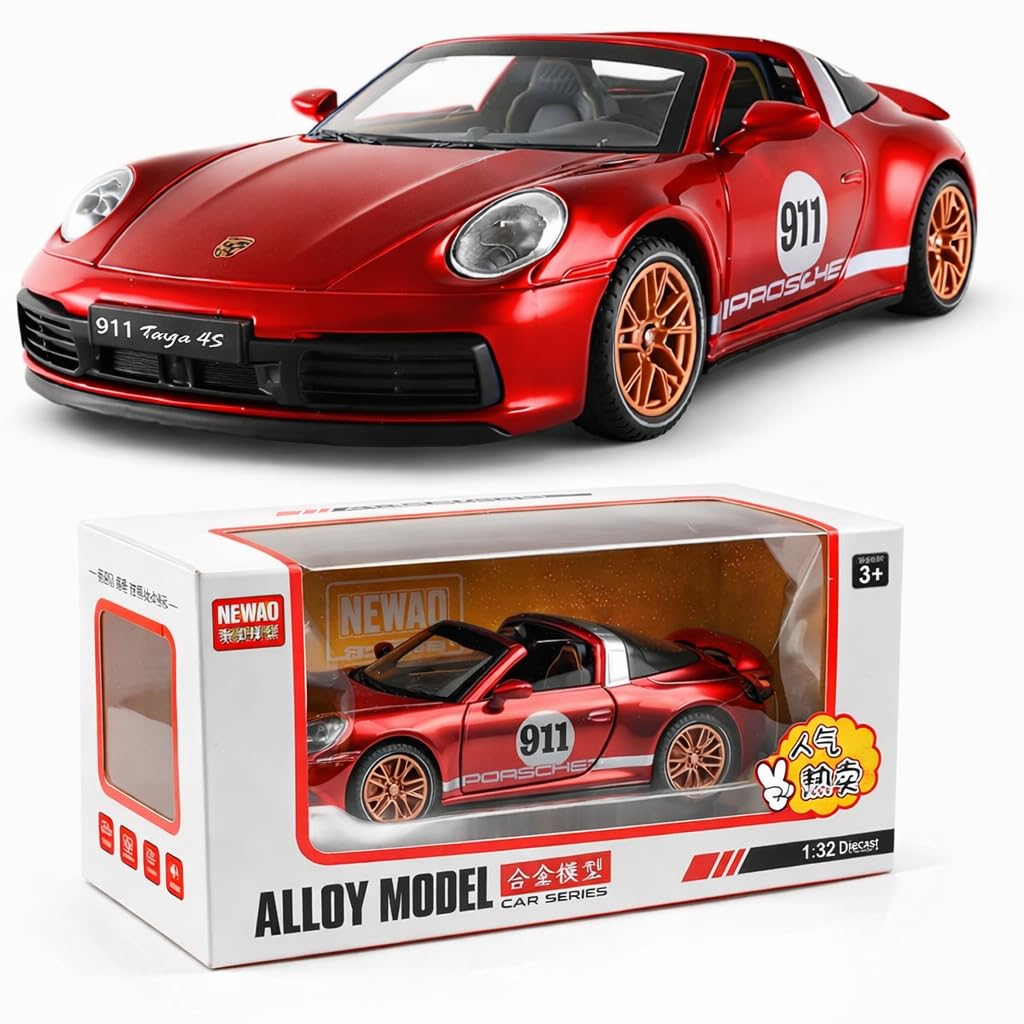 Porschee 911 Targa 4S Toy Car 1:32 Exclusive Alloy Metal Pull Back Die-cast Car Metal Pullback Toy car with Openable Doors & Light, Music Boys Gifts Toys for Kids【Colors as Per Stock】-image-10